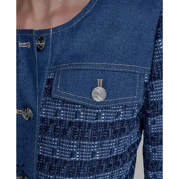 KARL LAGERFELD PARIS Denim Tweed Crewneck Jacket NWT XL - Picture 3 of 8
